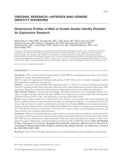 gid/mtf|Dimensional profiles of male to female gender identity disorder:。